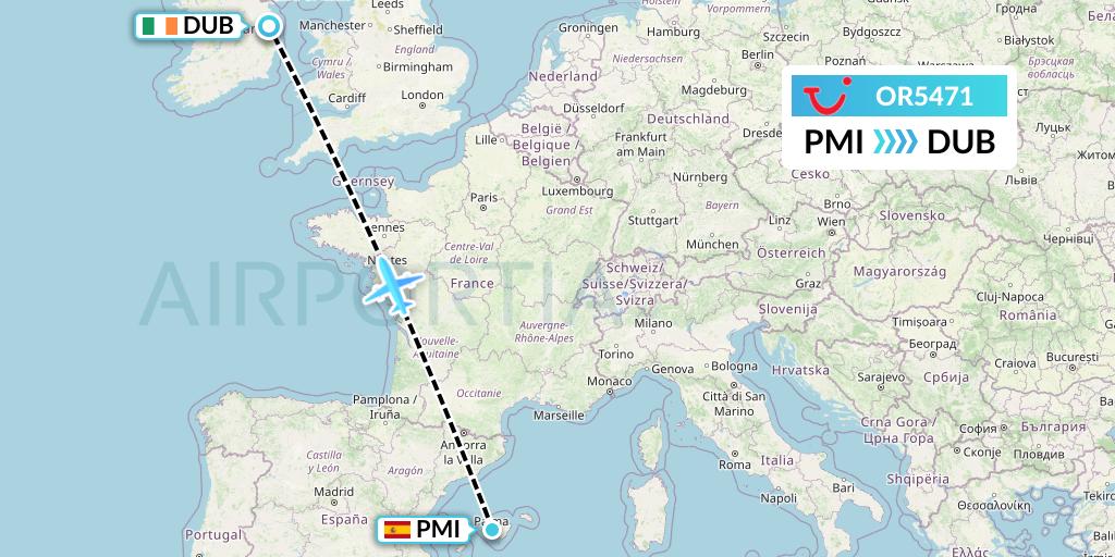 OR5471 TUI fly Netherlands Flight Map: Palma de Mallorca to Dublin