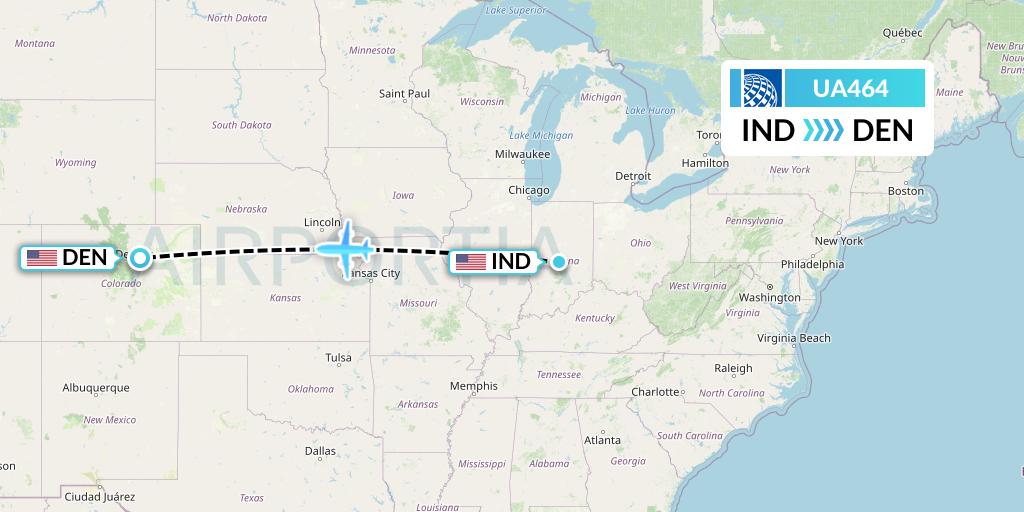 UA464 United Airlines Flight Map: Indianapolis to Denver