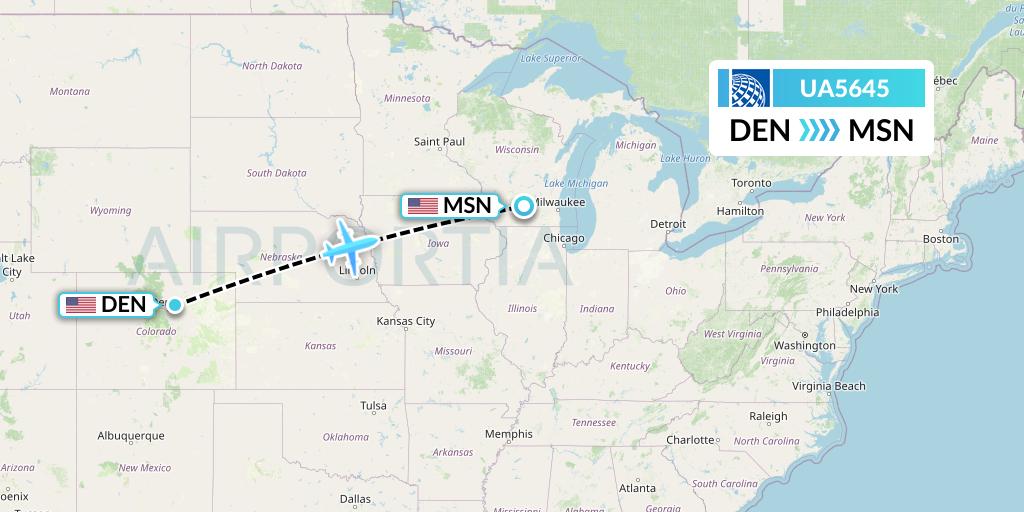 UA5645 United Airlines Flight Map: Denver to Madison
