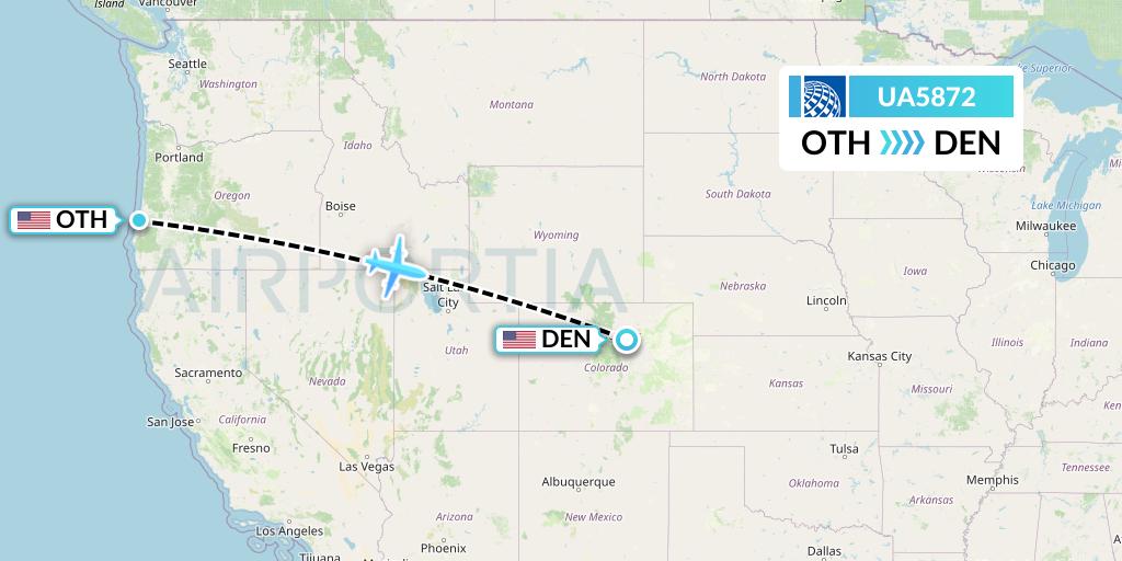 UA5872 United Airlines Flight Map: North Bend to Denver
