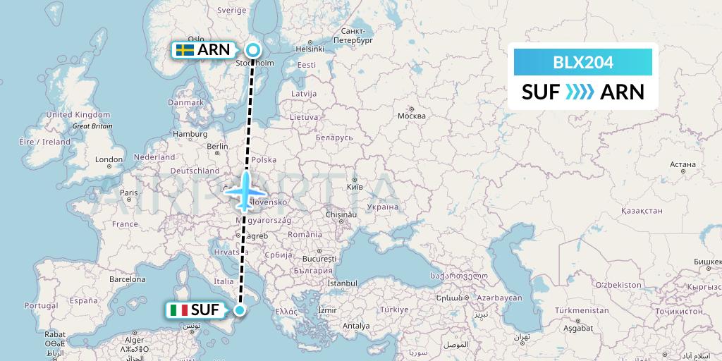 BLX204 TUI fly Nordics Flight Map: Lamezia Terme to Stockholm