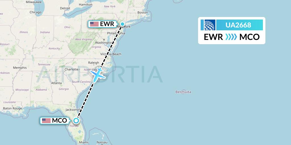 UA2668 United Airlines Flight Map: New York to Orlando
