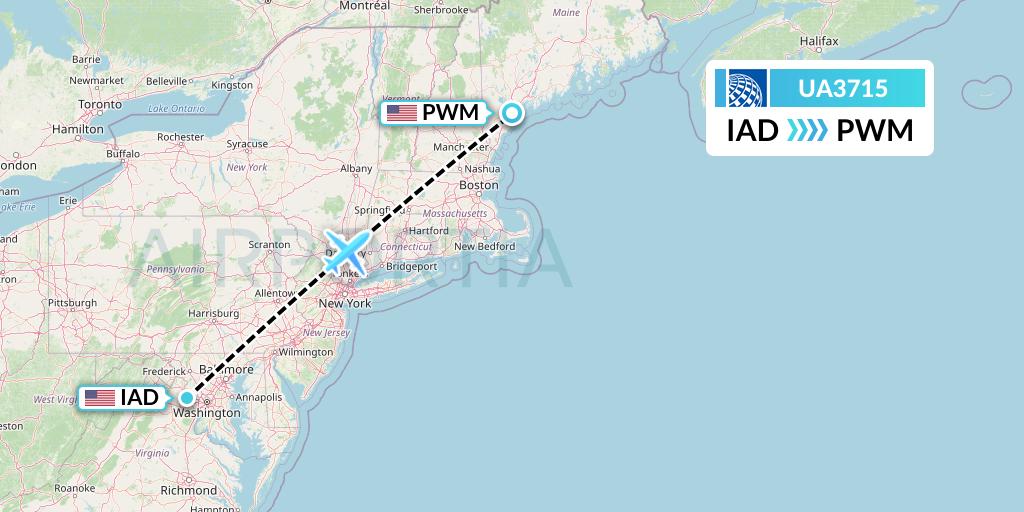 UA3715 United Airlines Flight Map: Washington to Portland