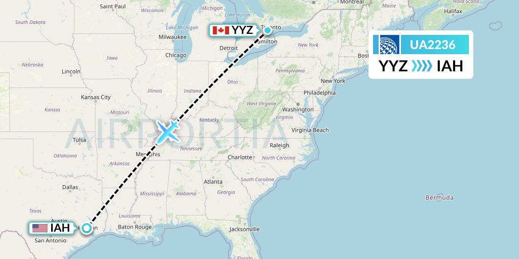UA2236 United Airlines Flight Map: Toronto to Houston