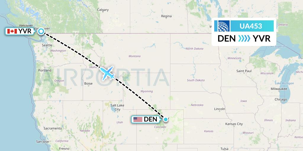 UA453 United Airlines Flight Map: Denver to Vancouver