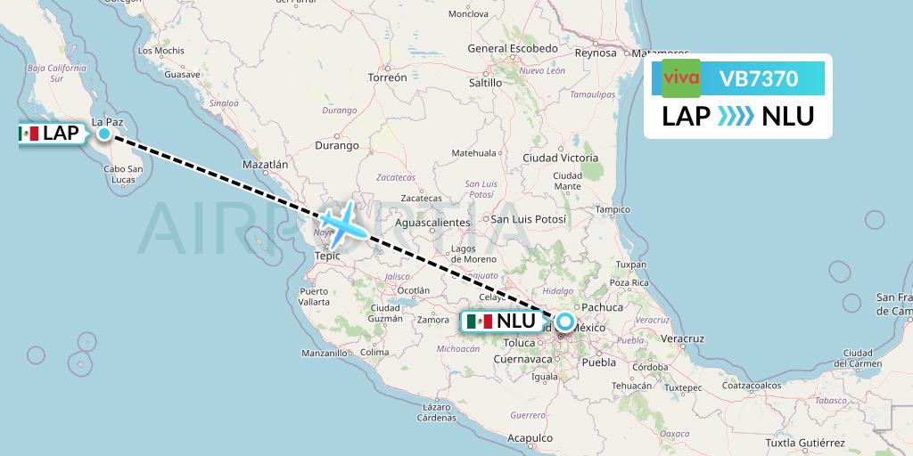 VB7370 VivaAerobus Flight Map: La Paz to Reyes Acozac