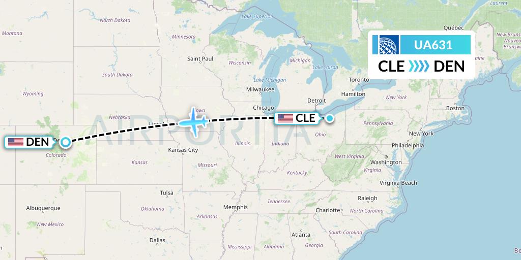 UA631 United Airlines Flight Map: Cleveland to Denver