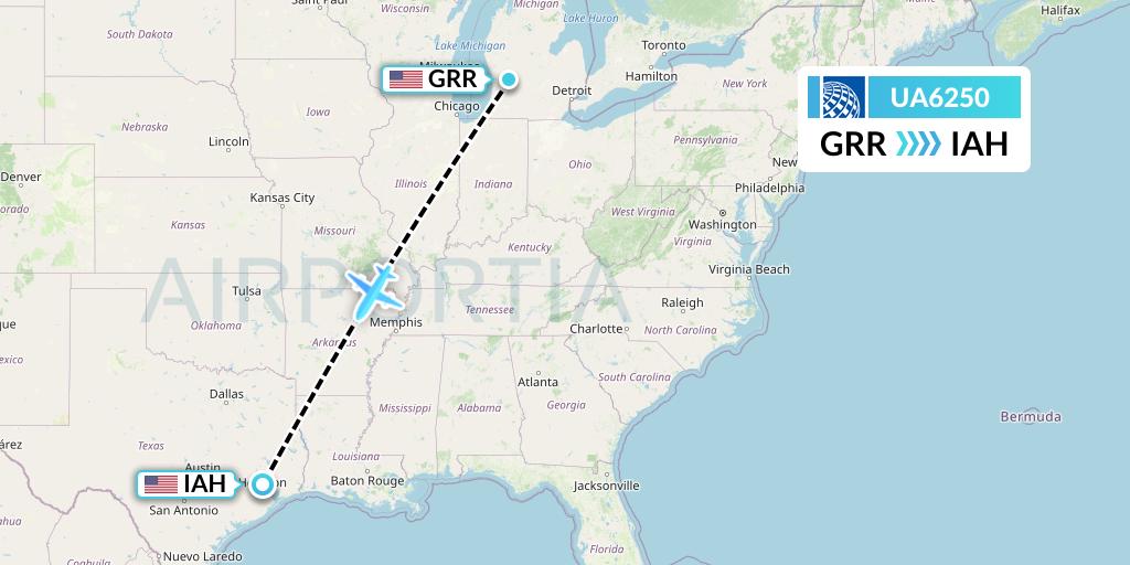 UA6250 United Airlines Flight Map: Grand Rapids to Houston