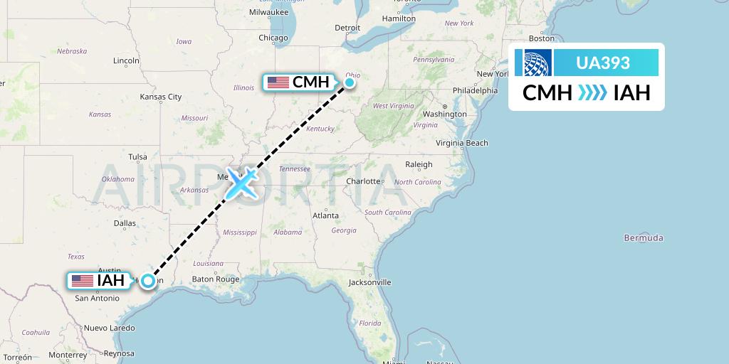 UA393 United Airlines Flight Map: Columbus to Houston