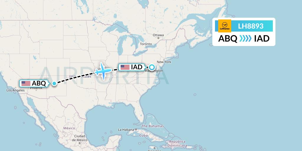 LH8893 Lufthansa Flight Map: Albuquerque to Washington
