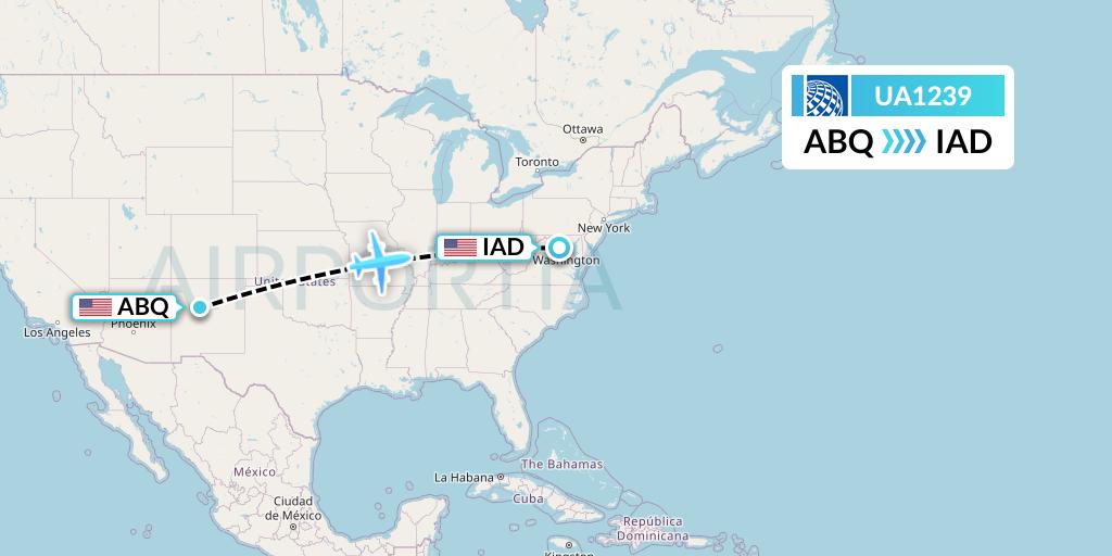 UA1239 United Airlines Flight Map: Albuquerque to Washington
