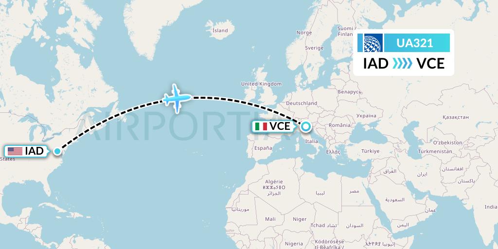 UA321 United Airlines Flight Map: Washington to Venice
