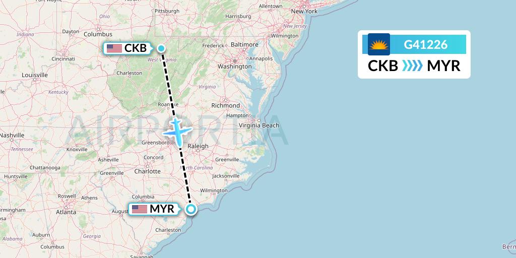 G41226 Allegiant Air Flight Map: Clarksburg to Myrtle Beach