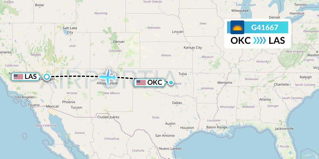 G41667 Allegiant Air Flight Map: Oklahoma City to Las Vegas
