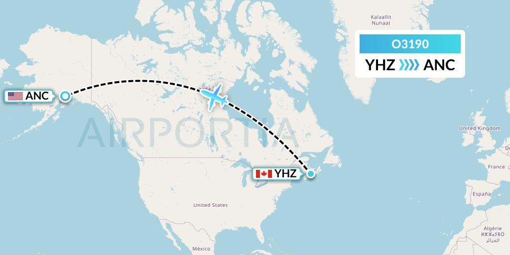 O3190 SF Airlines Flight Map: Halifax to Anchorage