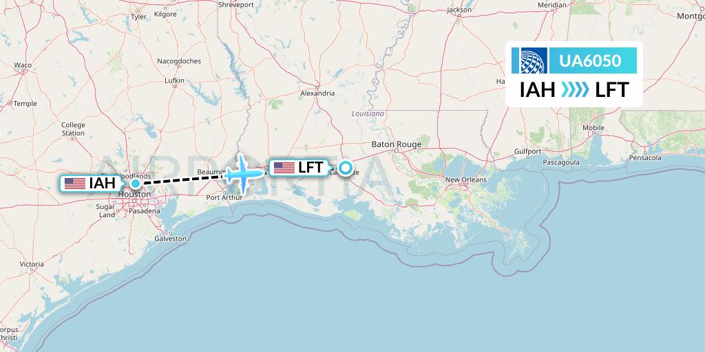 UA6050 United Airlines Flight Map: Houston to Lafayette