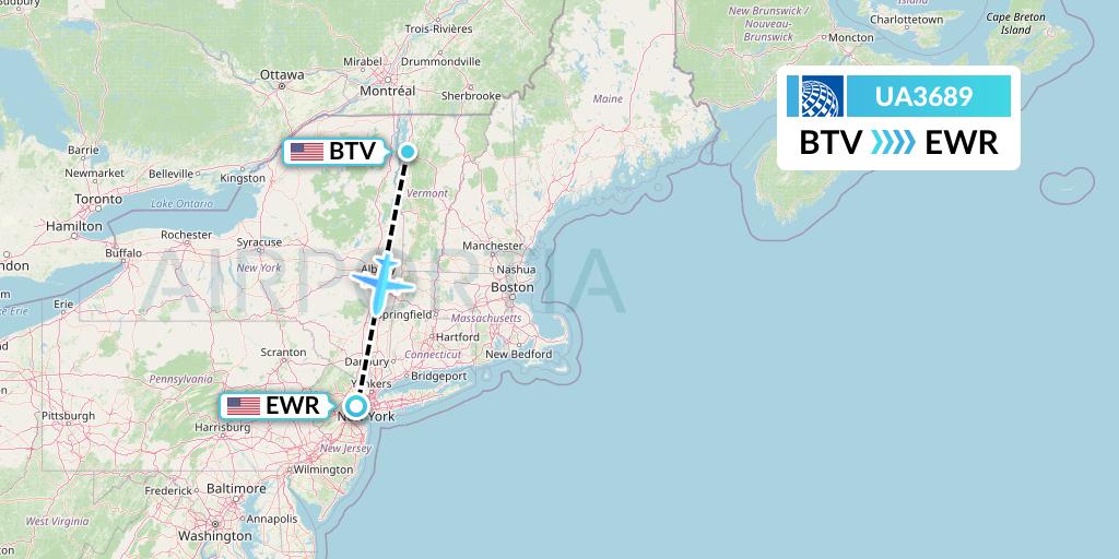 UA3689 United Airlines Flight Map: Burlington to New York