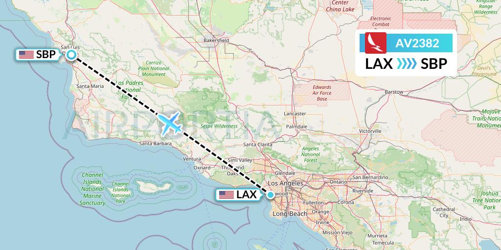AV2382 Avianca Flight Map: Los Angeles to San Luis Obispo