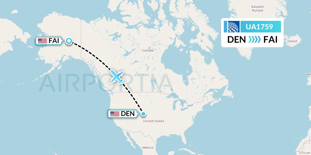 UA1759 United Airlines Flight Map: Denver to Fairbanks