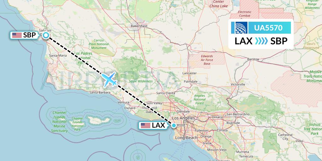 UA5570 United Airlines Flight Map: Los Angeles to San Luis Obispo