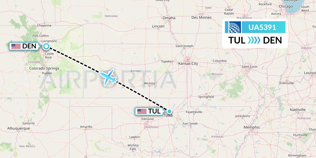 UA5391 United Airlines Flight Map: Tulsa to Denver