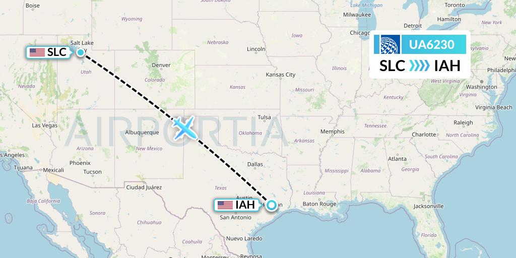 UA6230 United Airlines Flight Map: Salt Lake City to Houston