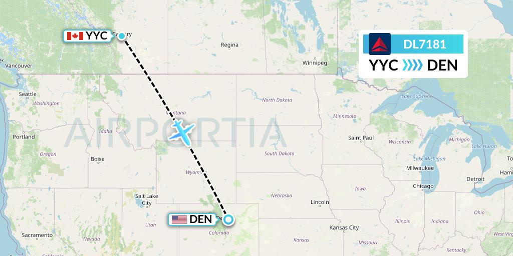 DL7181 Delta Air Lines Flight Map: Calgary to Denver
