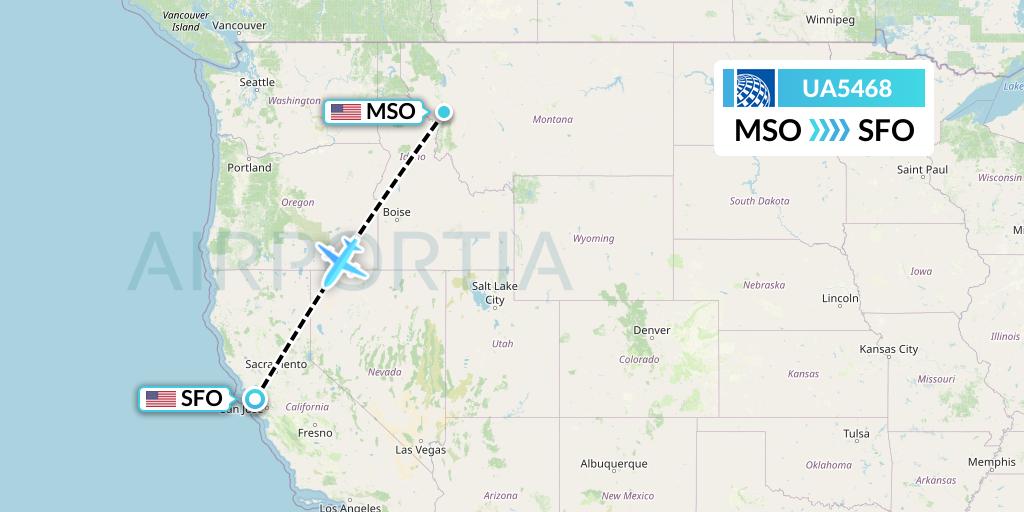 UA5468 United Airlines Flight Map: Missoula to San Francisco