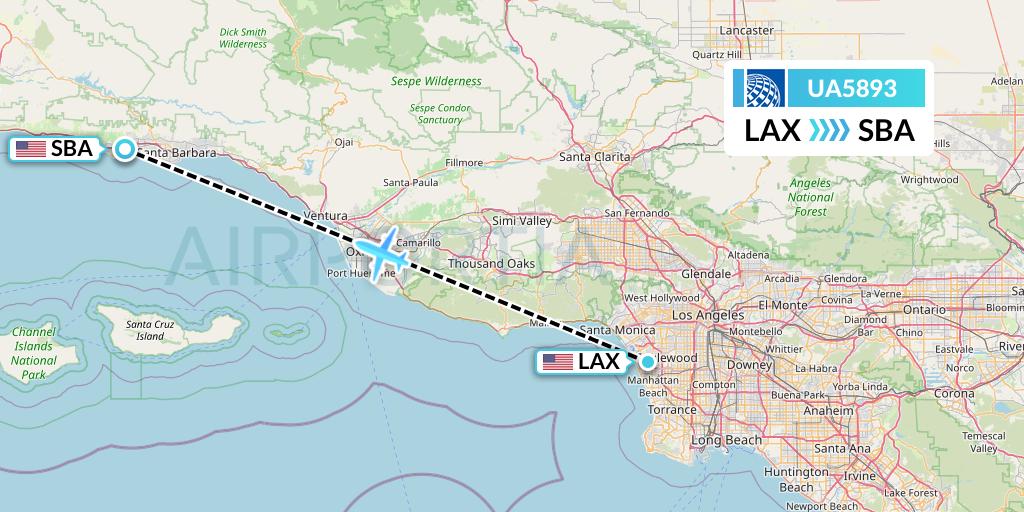 UA5893 United Airlines Flight Map: Los Angeles to Santa Barbara