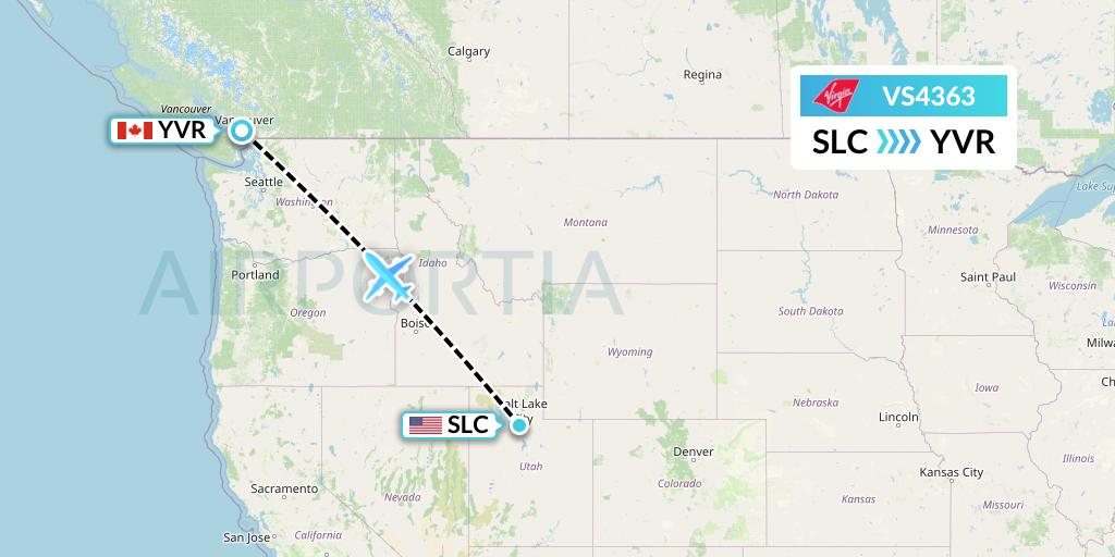 VS4363 Virgin Atlantic Airways Flight Map: Salt Lake City to Vancouver