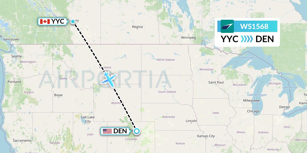 WS1568 WestJet Flight Map: Calgary to Denver