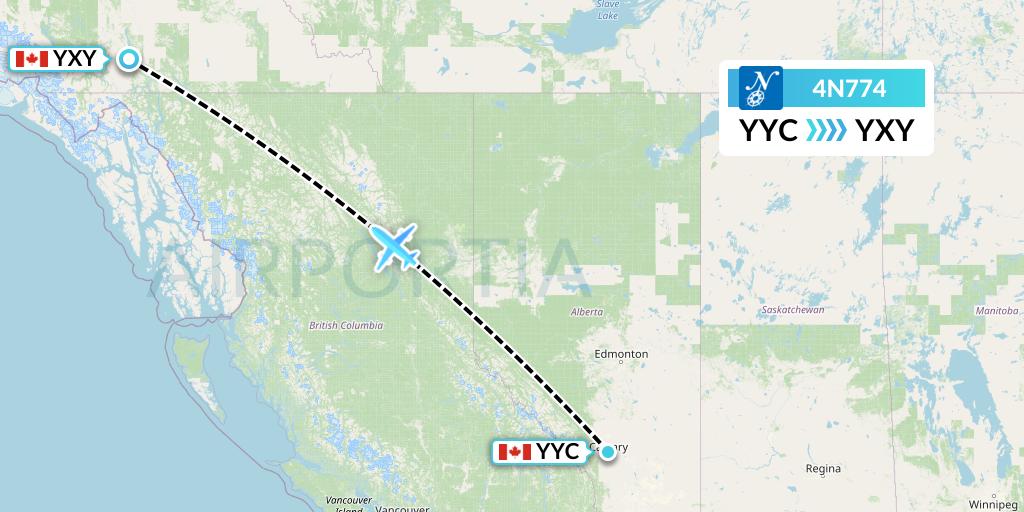 4N774 Air North Flight Map: Calgary to Whitehorse