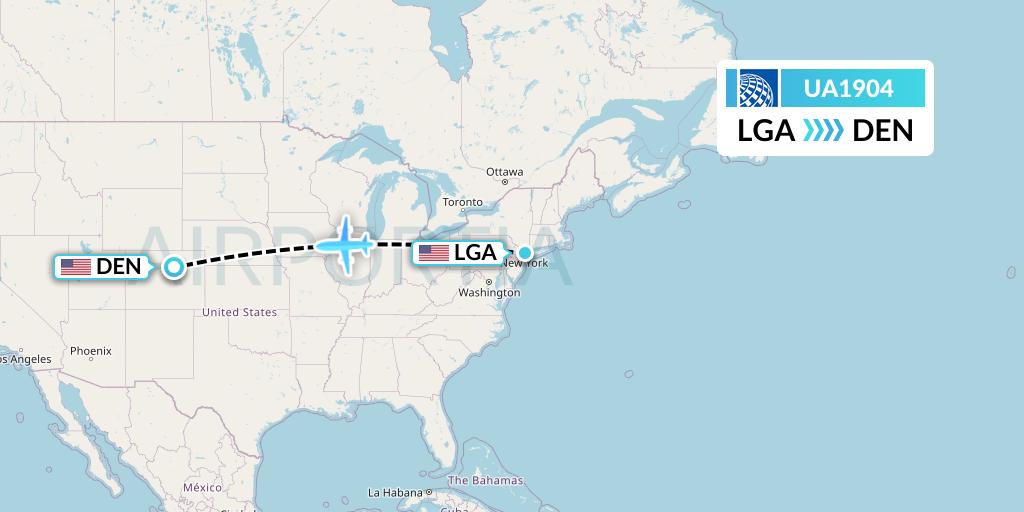 UA1904 United Airlines Flight Map: New York to Denver