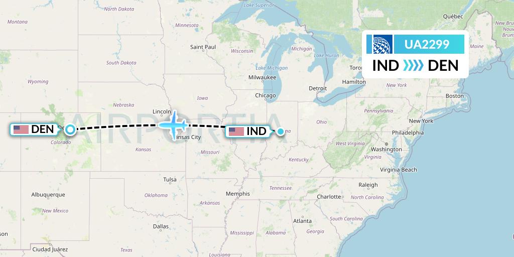 UA2299 United Airlines Flight Map: Indianapolis to Denver