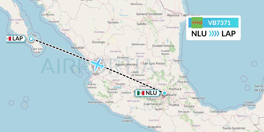 VB7371 VivaAerobus Flight Map: Reyes Acozac to La Paz