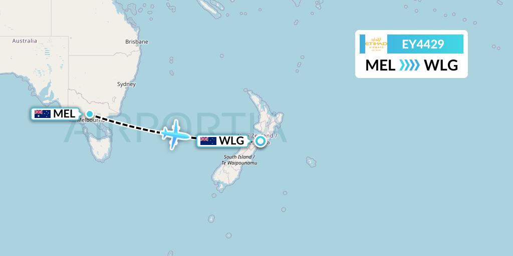 EY4429 Etihad Airways Flight Map: Melbourne to Wellington
