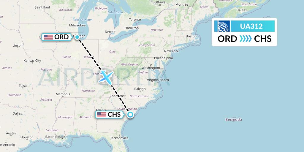 UA312 United Airlines Flight Map: Chicago to Charleston