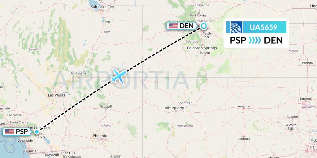 UA5659 United Airlines Flight Map: Palm Springs to Denver
