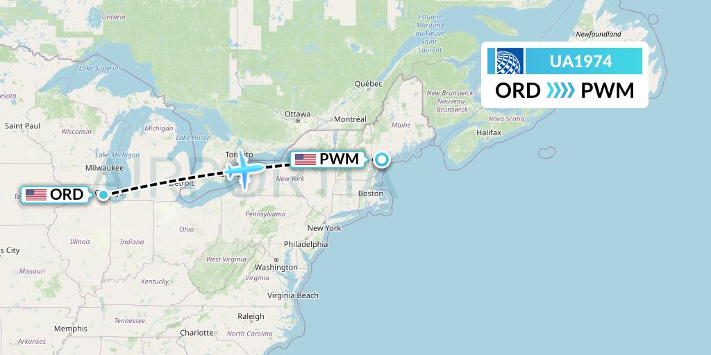 UA1974 United Airlines Flight Map: Chicago to Portland