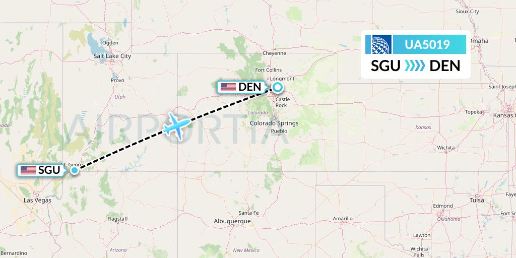 UA5019 United Airlines Flight Map: St. George to Denver