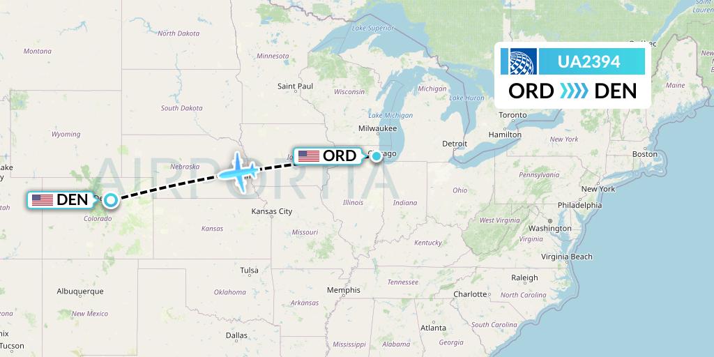 UA2394 United Airlines Flight Map: Chicago to Denver