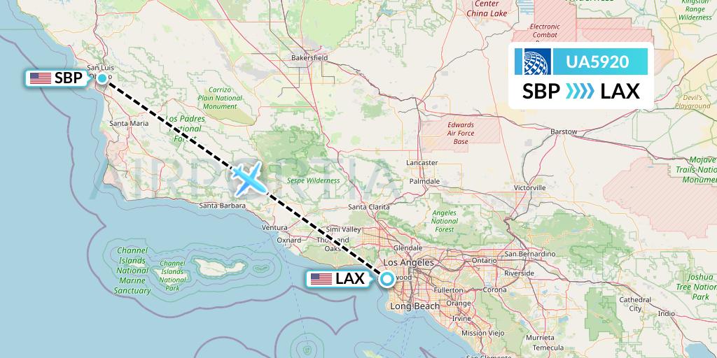 UA5920 United Airlines Flight Map: San Luis Obispo to Los Angeles