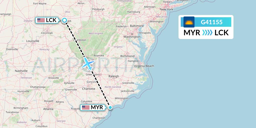 G41155 Allegiant Air Flight Map: Myrtle Beach to Columbus