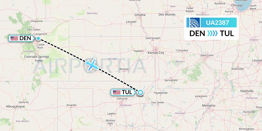 UA2387 United Airlines Flight Map: Denver to Tulsa