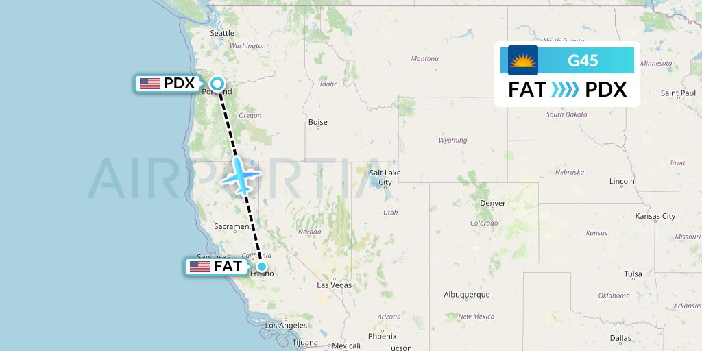 G45 Allegiant Air Flight Map: Fresno to Portland