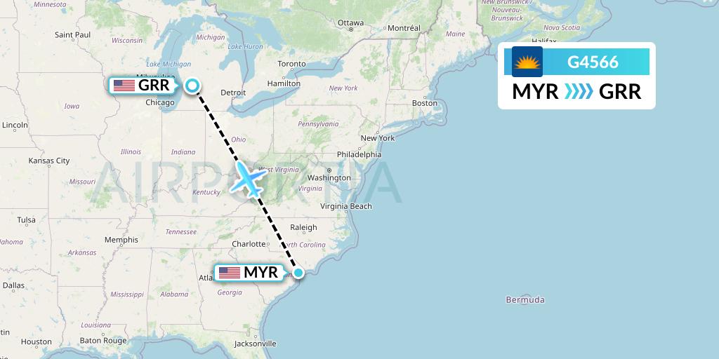 G4566 Allegiant Air Flight Map: Myrtle Beach to Grand Rapids
