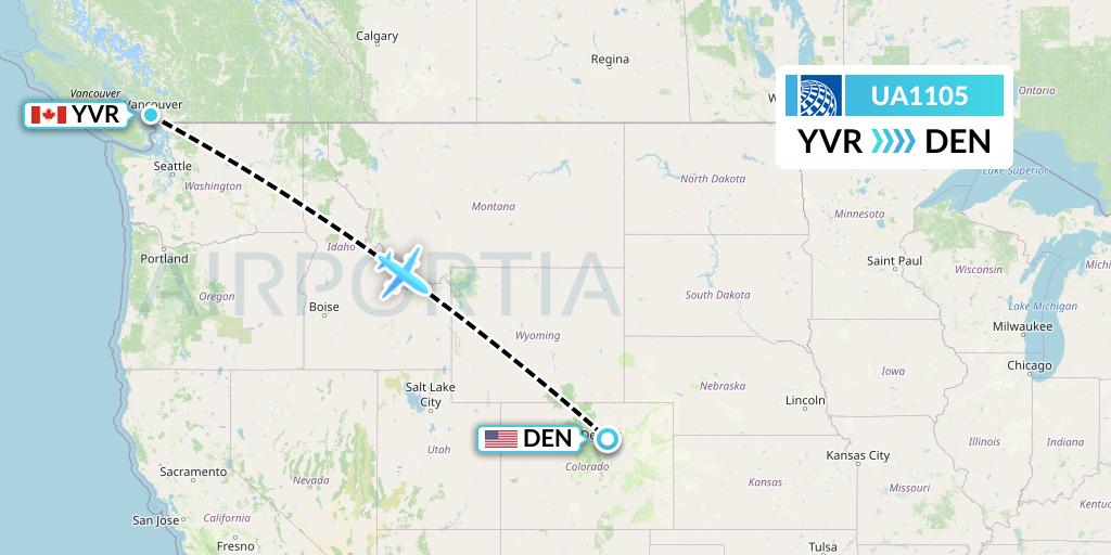 UA1105 United Airlines Flight Map: Vancouver to Denver