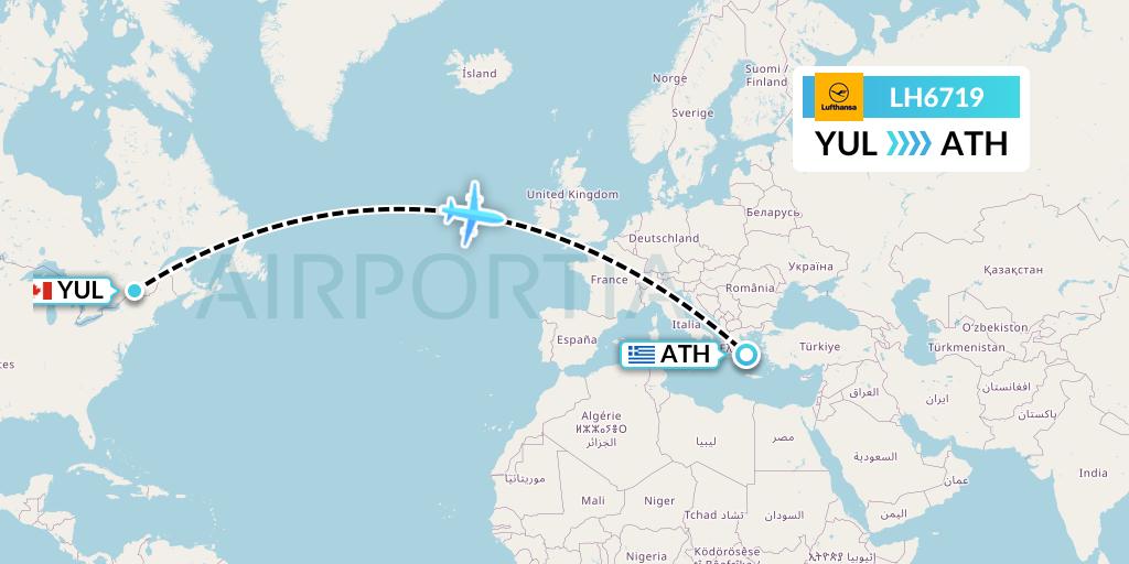 LH6719 Lufthansa Flight Map: Montreal to Athens