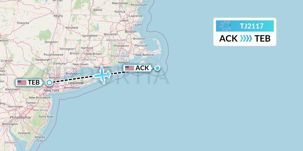 TJ2117 Tradewind Aviation Flight Map: Nantucket to Teterboro