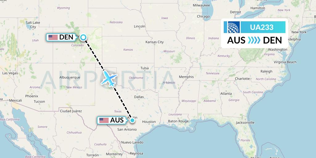 UA233 United Airlines Flight Map: Austin to Denver